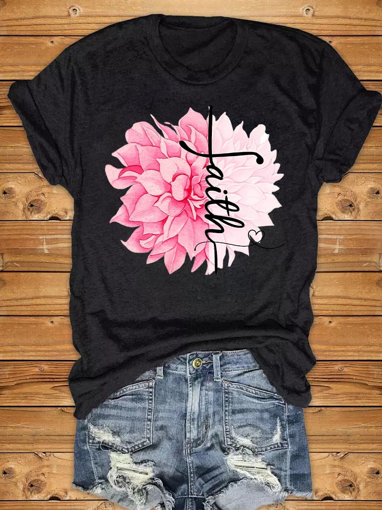 Women'S Floral Breast Cancer Awareness T-Shirt