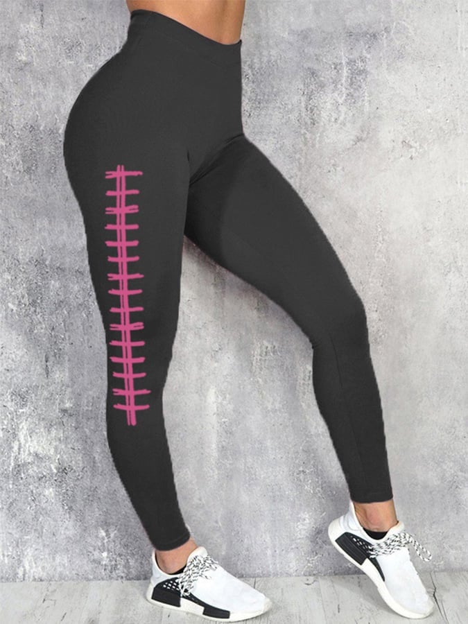 Women's Breast Cancer Awareness Pink Football Print Leggings