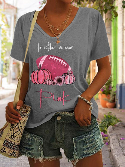 In October We Wear Pink Print Casual T-Shirt