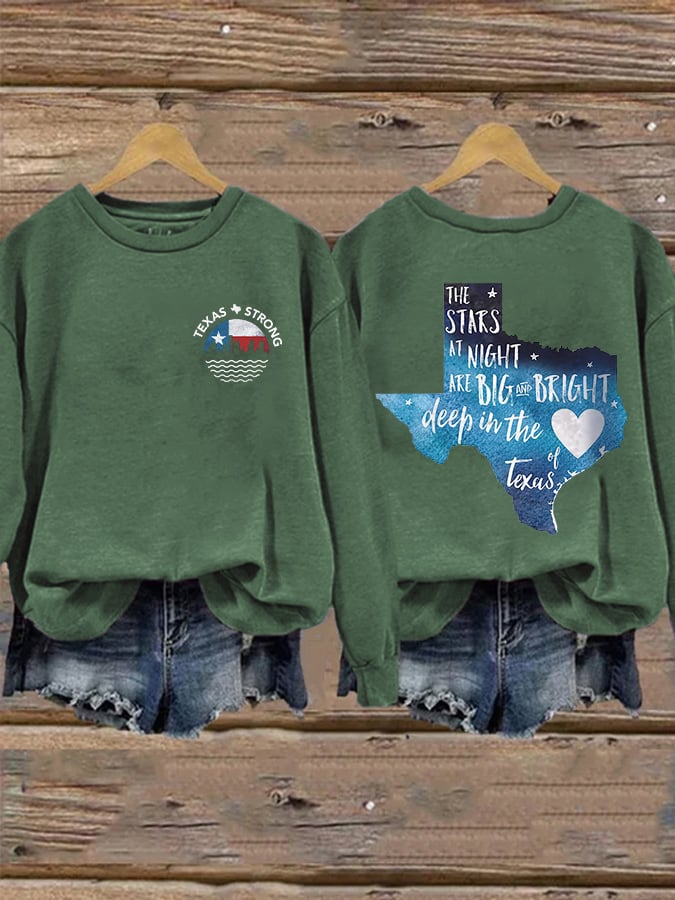 🙏💔Join us in praying for Texas.🙏Retro Texas Strong The Stars At Night Are Big And Bright Deep In The Heart Of Texas Print Sweatshirt