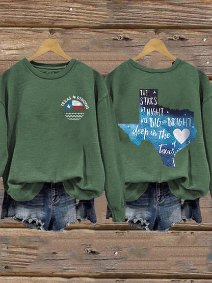 🙏💔Join us in praying for Texas.🙏Retro Texas Strong The Stars At Night Are Big And Bright Deep In The Heart Of Texas Print Sweatshirt