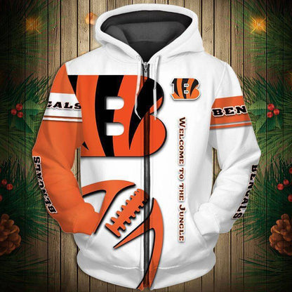 Cincinnati Bengals  Men's Casual Zipper Hooded Sweatshirts