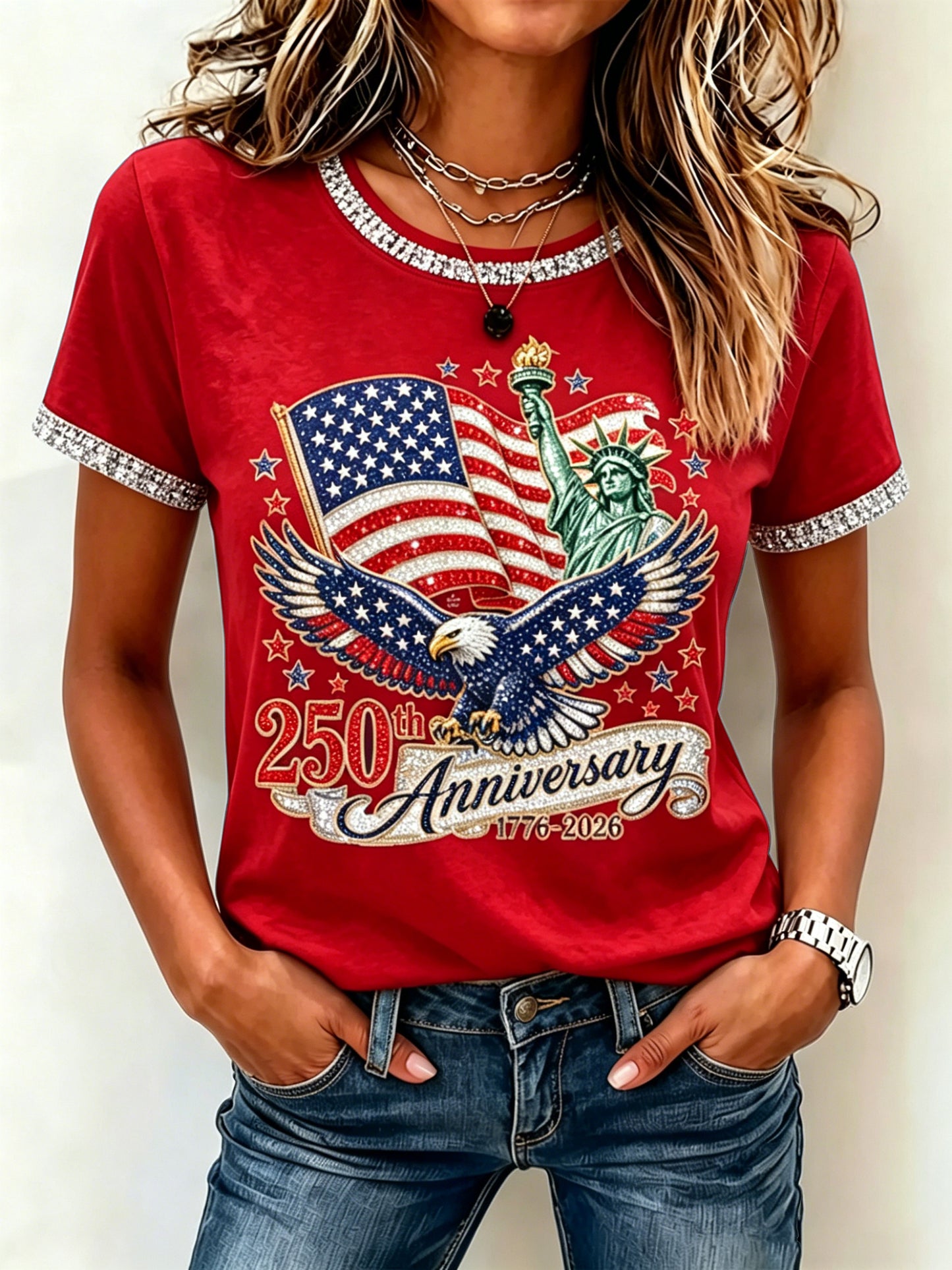 Women'S  Anniversary Flag Printed Casual T-Shirt