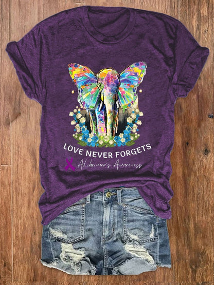 Women's Love Never Forgets Dementia Alzheimer's Print T-Shirt