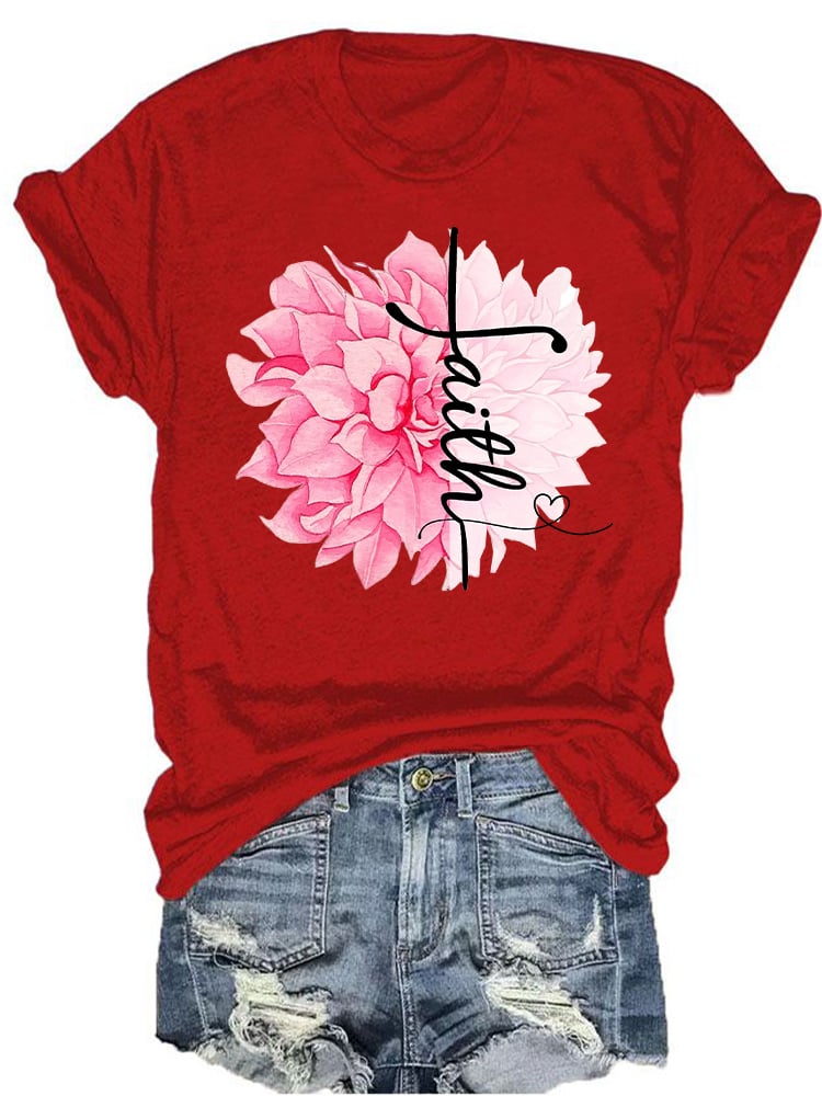 Women'S Floral Breast Cancer Awareness T-Shirt