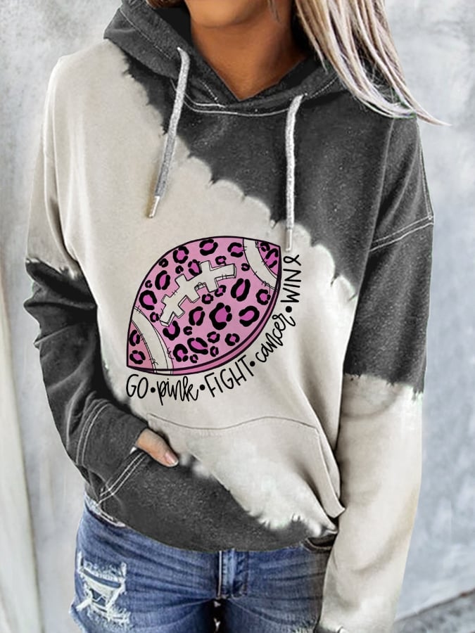 Women's Go Fight Win Pink Football Tie-dye Print Casual Hoodie