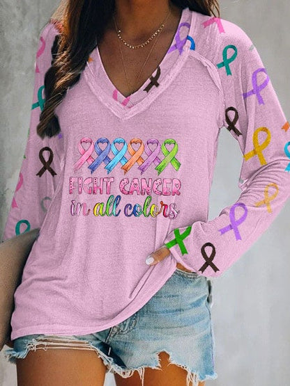 Women's Fight Cancer In All Colors Casual Long Sleeve T-Shirt