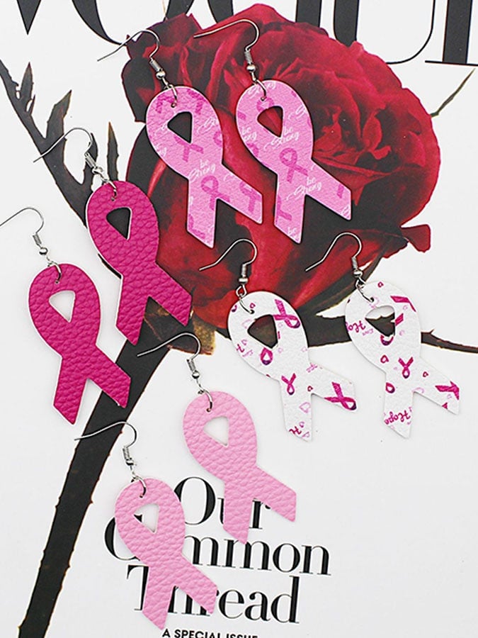 Pink Ribbon Slogan Earrings