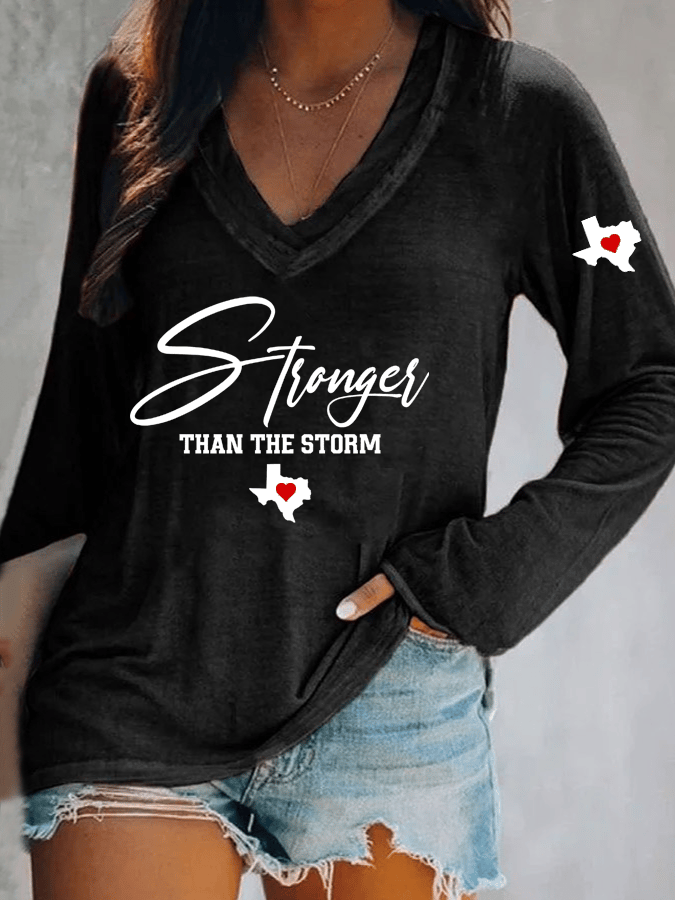 🙏💔Join us in praying for Texas.🙏Women's Texas Strong Than The Storm Printed V-Neck T-Shirt