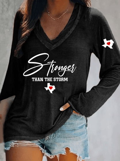 🙏💔Join us in praying for Texas.🙏Women's Texas Strong Than The Storm Printed V-Neck T-Shirt