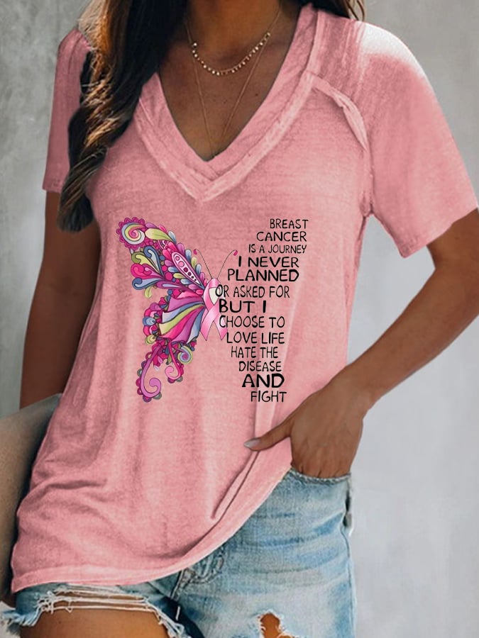 Women's Breast Cancer is a Journey Butterfly Casual T-Shirt