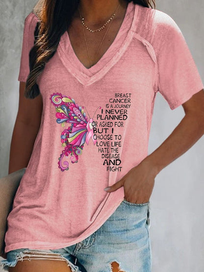 Women's Breast Cancer is a Journey Butterfly Casual T-Shirt
