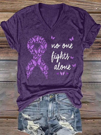 Women's Mental Health Alzheimer's Disease Short Sleeve V Neck T-Shirt