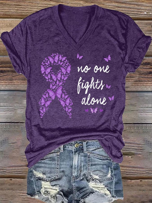 Women's Mental Health Alzheimer's Disease Short Sleeve V Neck T-Shirt