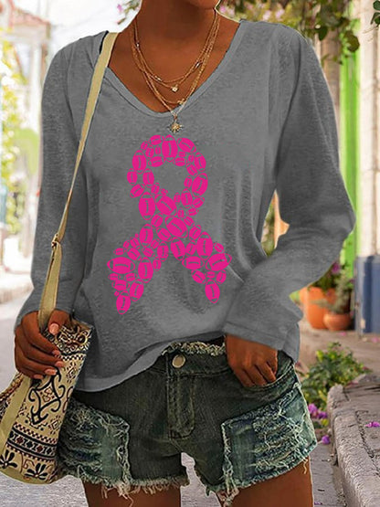 Women's Breast Cancer Ribbon Football  Casual Long-Sleeve T-Shirt