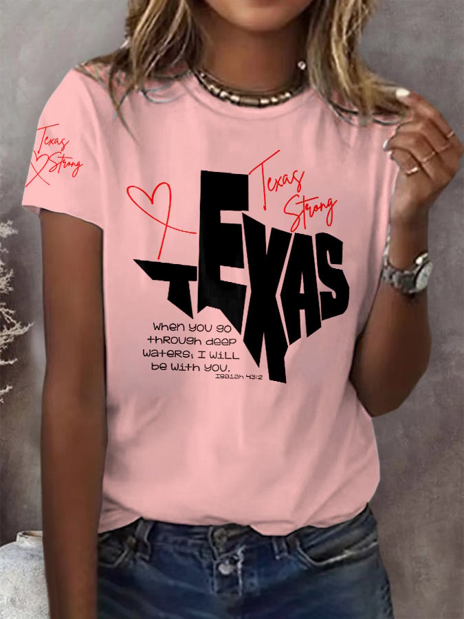 🙏💔Join us in praying for Texas.🙏Retro Texas Strong When You Go Through Deep Waters, I Will Be With You. Isaiah 43:2 Print T-Shirt