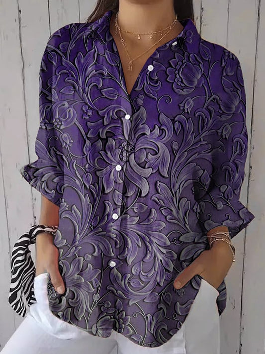 Women's purple art floral T-shirt