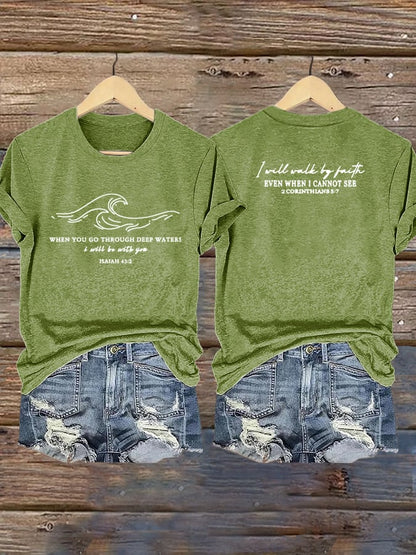 🙏💔Join us in praying for Texas.🙏Women's When You Go Through Deep Waters, I Will Be With You. Isaiah 43:2  Faith Printed T-Shirts