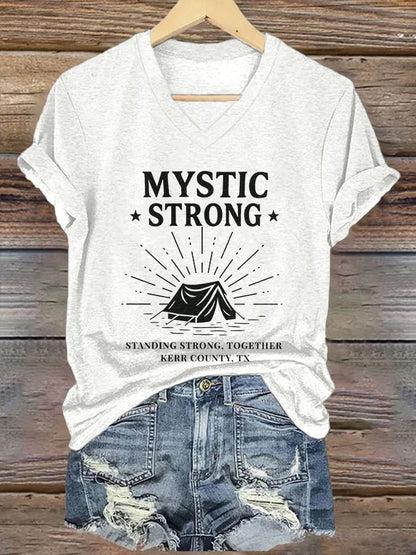 🙏💔Join us in praying for Texas.🙏V-Neck Retro Texas Strong Mystic Strong Standing Strong, Together Kerr County, TX Print T-Shirt