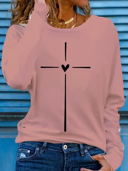 Women's Christian Faith Cross Printed Round Neck T-Shirt