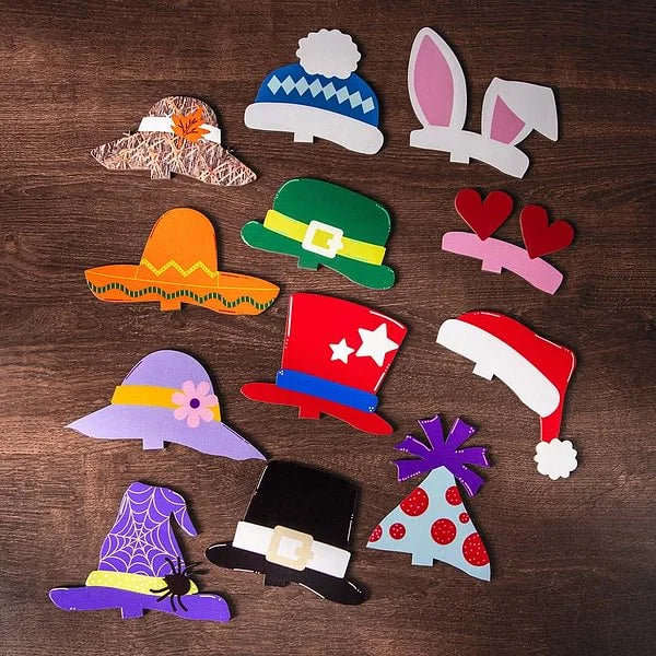 Cute Highland Cow Wooden Tabletop Decor with 12 Interchangeable Hats