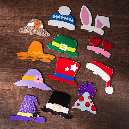 Cute Highland Cow Wooden Tabletop Decor with 12 Interchangeable Hats