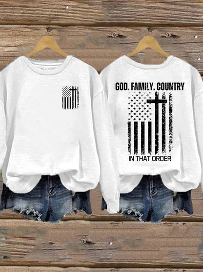 Women's God Family Country In That Order Printed Sweatshirt