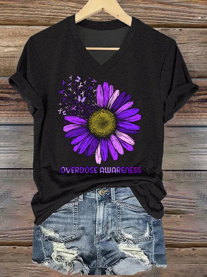 Women's Alzheimer's Awareness Print V Neck T-Shirt Top