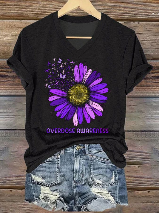 Women's Alzheimer's Awareness Print V Neck T-Shirt Top