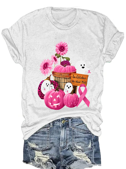 Women'S In october we wear pink Breast Cancer Awareness Print T-Shirt