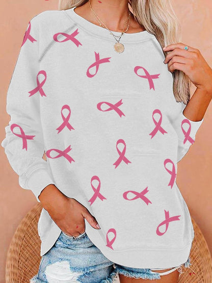 Women'S Breast Cancer Casual Print Loose Sweatshirt