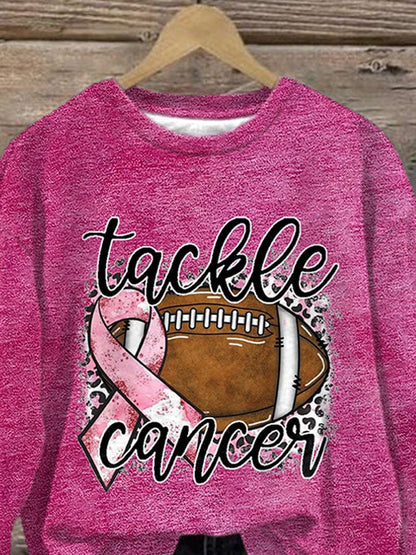 Breast Cancer Awareness Tackle Cancer Football Leopard Print Sweatshirt