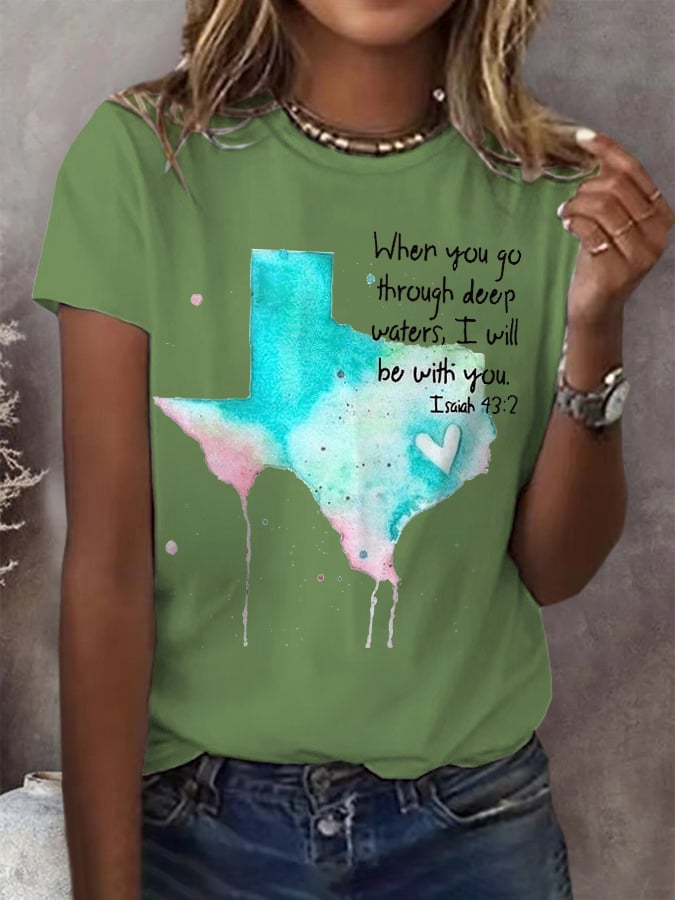 🙏💔Join us in praying for Texas.🙏Retro Texas Strong When You Go Through Deep Waters, I Will Be With You. Isaiah 43:2 Print T-Shirt