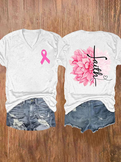 Women'S Faith In Breast Cancer V Neck T-Shirt