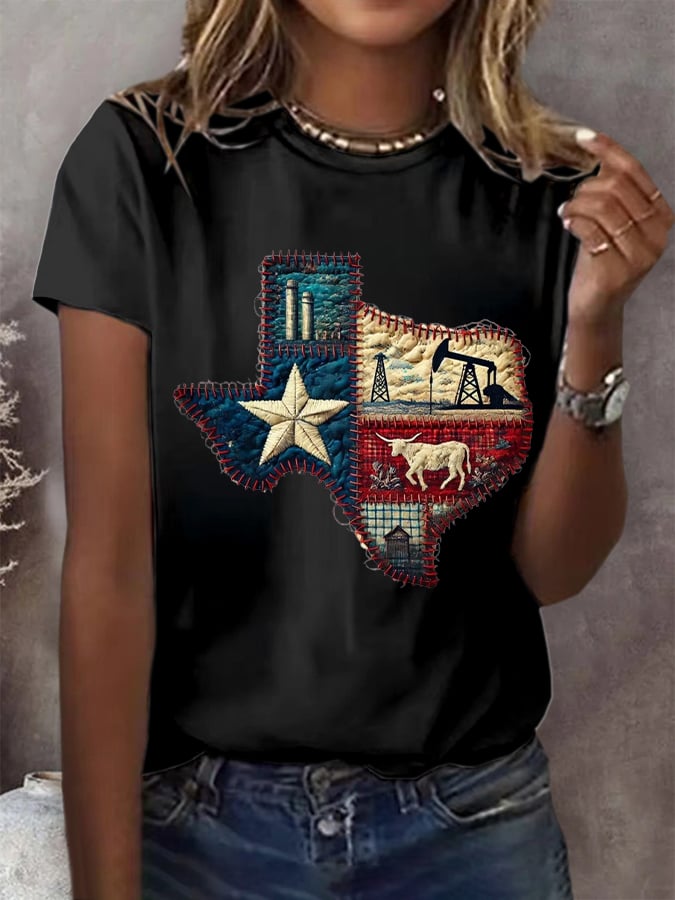 🙏💔Join us in praying for Texas.🙏Women's Texas The Lone Star State Printed Short-Sleeved T-Shirt