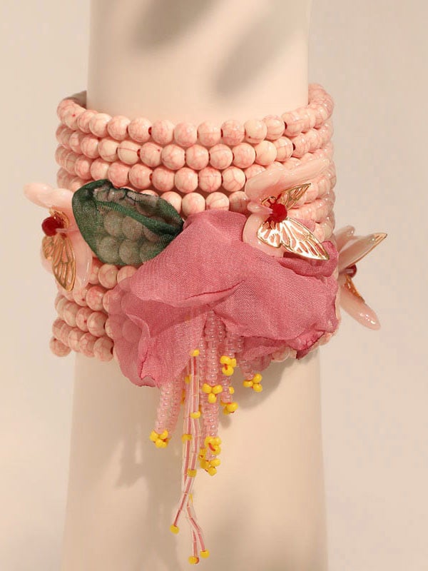 Breast Cancer Awareness Pink Floral Bracelet