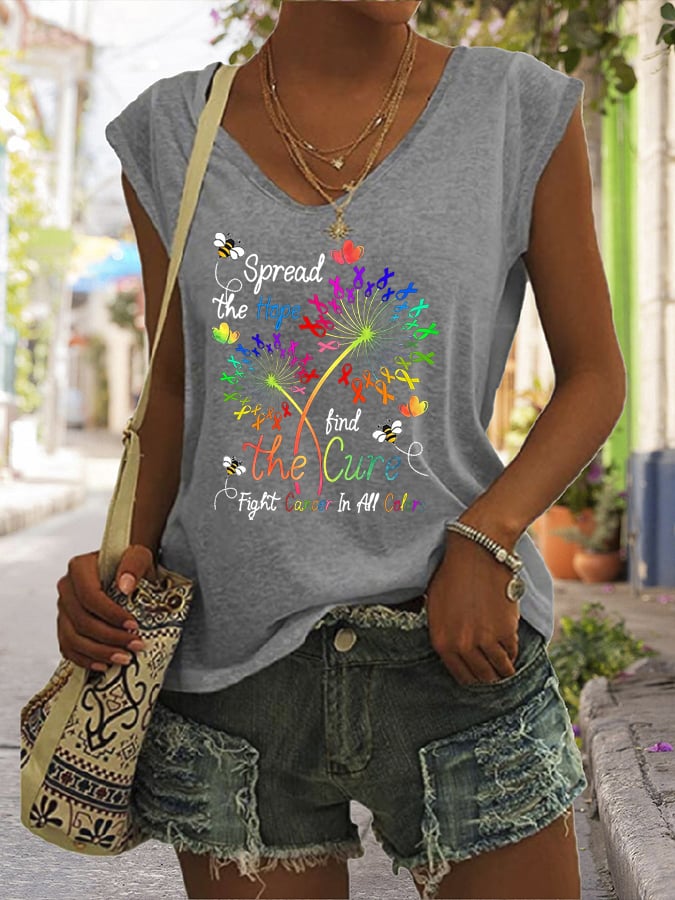 Women's Cancer Awareness Print V-Neck Tank Top