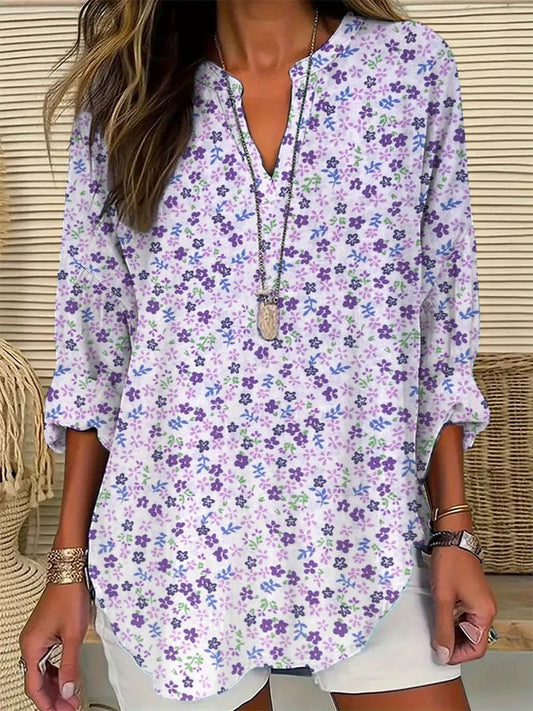 Womens Alzheimer's Awareness Purple Floral Cotton and Linen Top