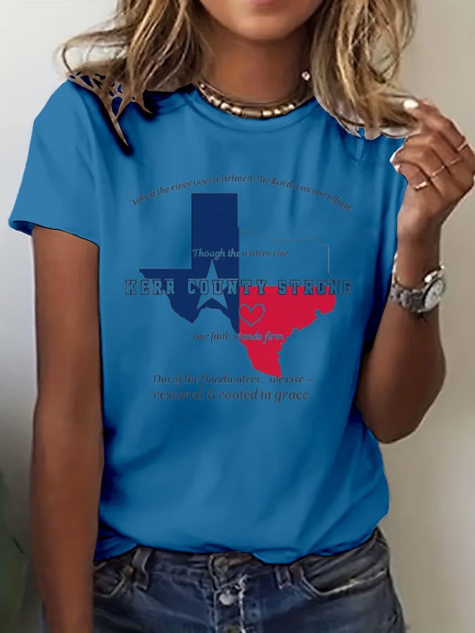 🙏💔Join us in praying for Texas.🙏Women's Kerr County Strong  Print Casual T-Shirt