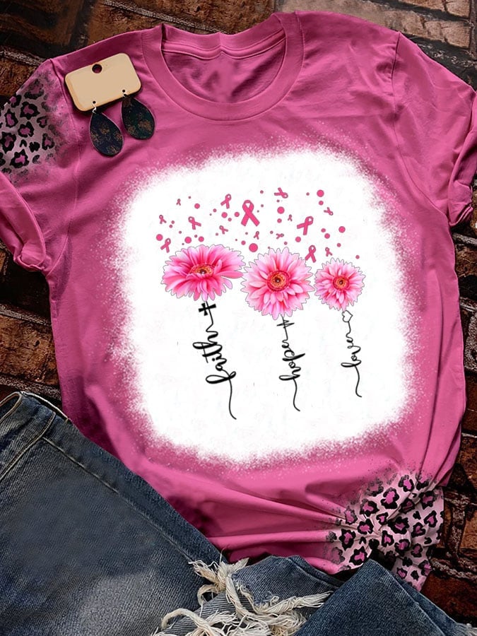 Breast Cancer and Faith Print Crew Neck T-Shirt