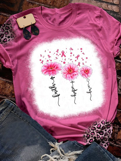Breast Cancer and Faith Print Crew Neck T-Shirt