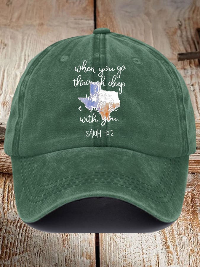 🙏💔Join us in praying for Texas.🙏Retro Texas Strong When You Go Through Deep Waters, I Will Be With You. Isaiah 43:2 Print Baseball Cap
