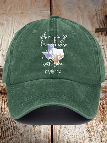 🙏💔Join us in praying for Texas.🙏Retro Texas Strong When You Go Through Deep Waters, I Will Be With You. Isaiah 43:2 Print Baseball Cap