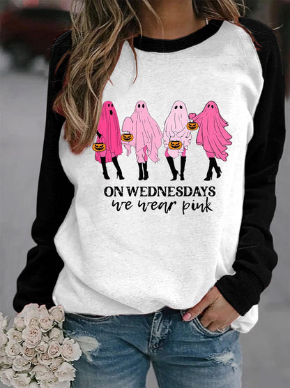 Women's Breast Cancer Awareness We Wear Pink Cute Boo Print Sweatshirt