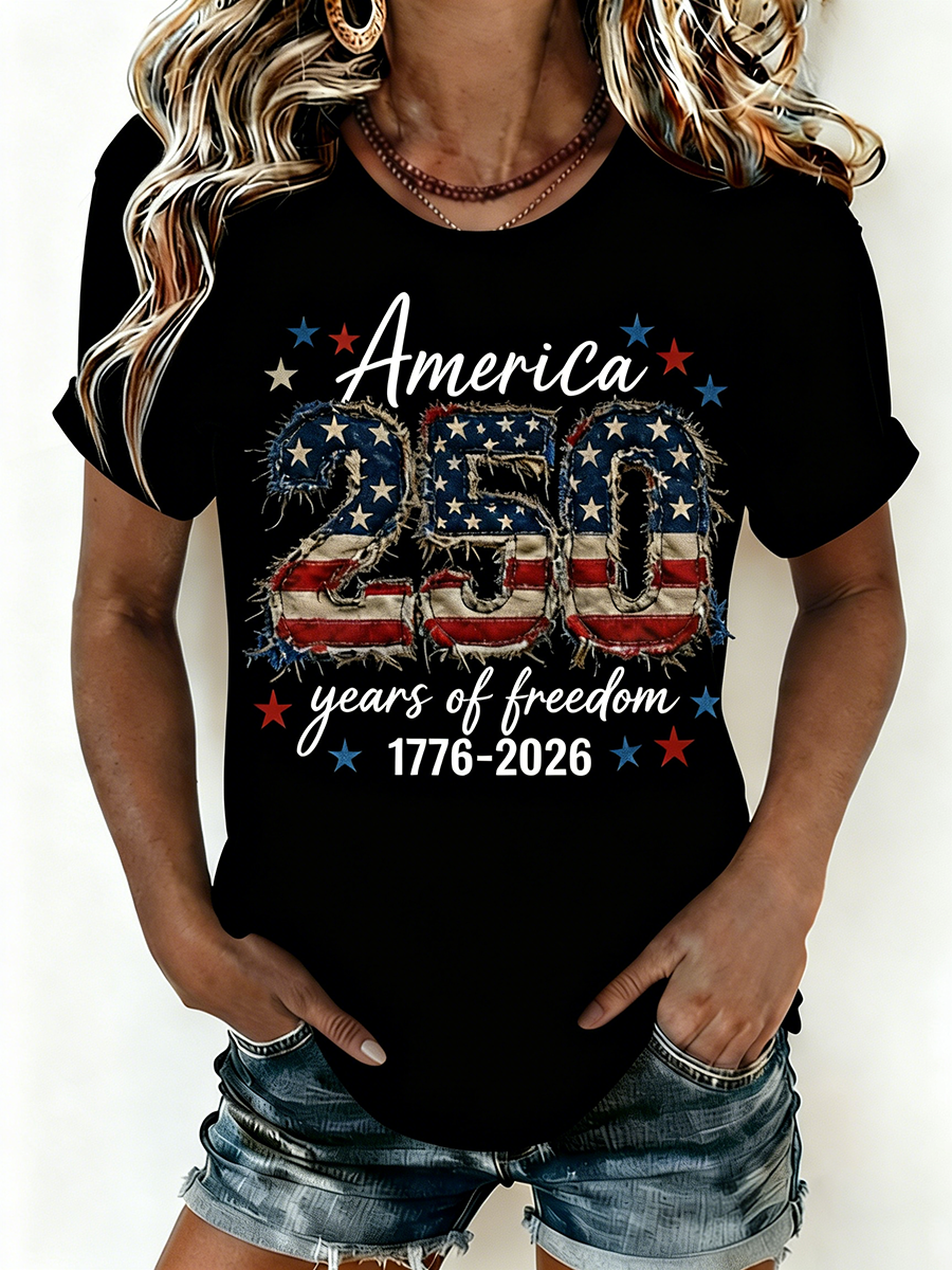 Women's America 250 Years of Freedom 1776-2026 Flag T-Shirt