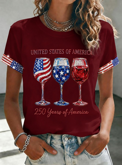 Women's 250 Years Of Freedom Flower Art Print T-shirt