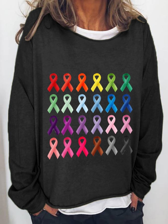 Women's Fight Cancer In All Colors Ribbon Sweatshirt
