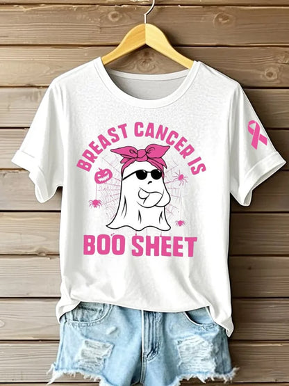 Women's Breast Cancer Is Boo Sheet Printed Casual T-Shirt