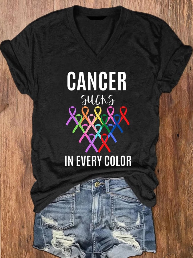 Women's Cancer Sucks In Every Color Ribbon T-Shirt