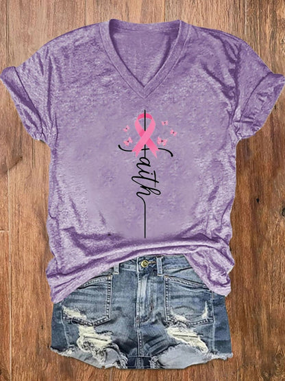 Women's Faith Hope Fight Love Butterfly Breast Cancer Awareness T-Shirt